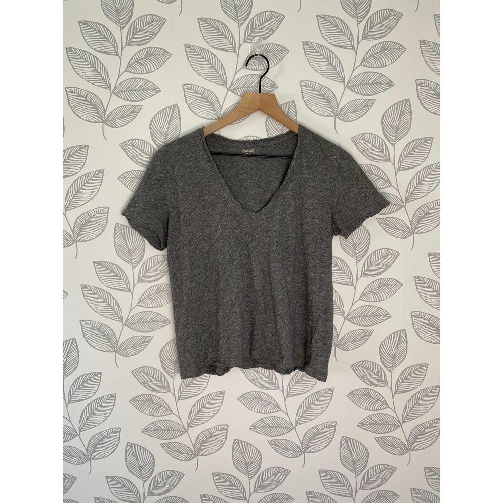 Madewell Gray Cotton V-Neck T-shirt, Size M